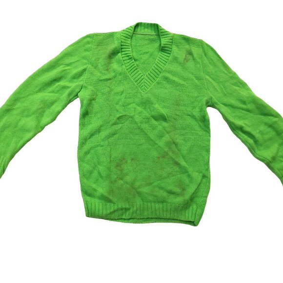Vintage 1940s-1950s Bright Green Long Sleeve Knit V-Neck Sweater - Picture 4 of 13